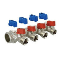 Коллектор с шаровыми кранами 3/4х1/2ш - 4 выхода под конус TIM MV-3/4-N-4